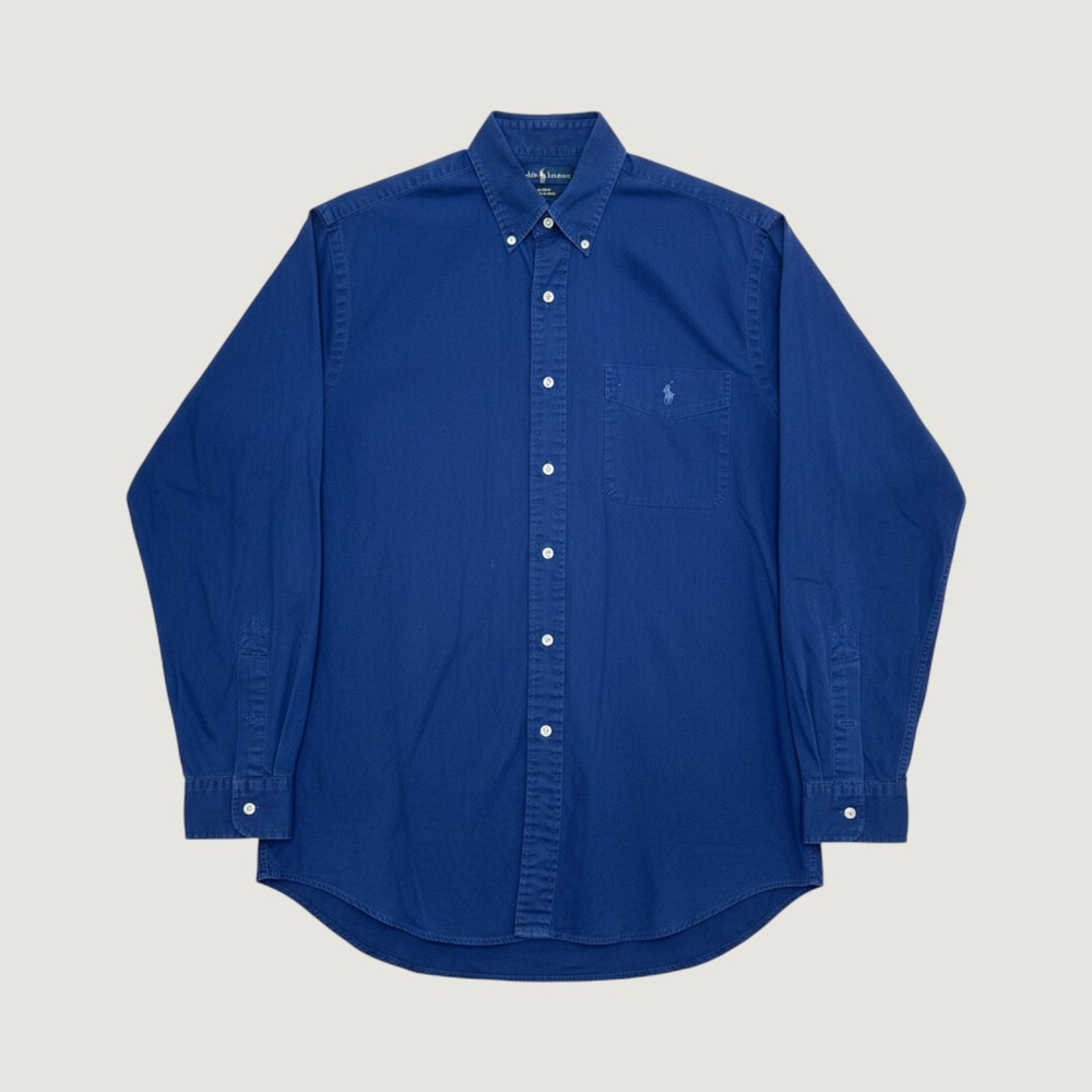 Ralph Lauren Blake Mens L Relaxed Navy Button Down Shirt Long Sleeve Cotton Logo